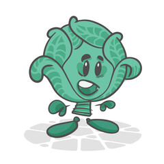 Cabbage. Funny vegetables. Cute cartoon character. Vector illustration isolated on white background