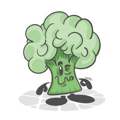 Broccoli. Funny vegetables. Cute cartoon character. Vector illustration isolated on white background