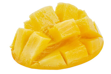Delicious ripe sliced mango isolated on white background. Exotic fruit.