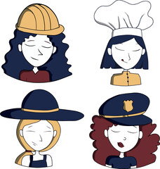 Set of four working women. digital illustration. vector