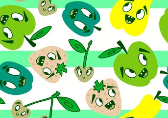 Cartoon fruit harvest seamless apples and pears and plums pattern for wrapping paper and fabrics and linens