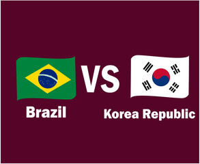 Brazil Vs South Korea Flag Ribbon With Names Symbol Design Latin America And Asia football Final Vector Latin American And Asian Countries Football Teams Illustration