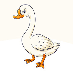 Obraz premium Cartoon cute little goose on white background