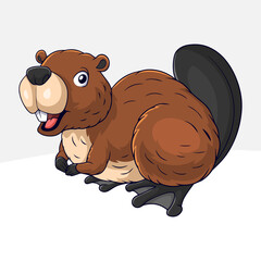 Cartoon cute little beaver on white background © REYYARTS
