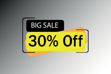 Big sale 30%. Rectangular shapes in black, yellow and orange with large letters and numbers. Vector for store and retail promotion.