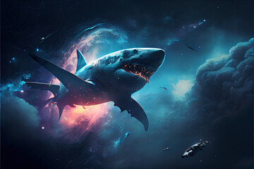 shark in space, abstract, spaceship, galaxy, surreal