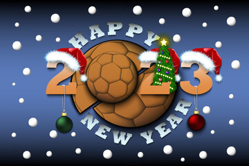 Happy New Year 2023 and handball ball
