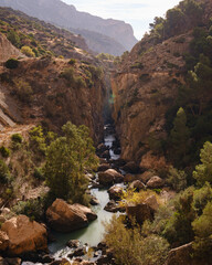 Caminito del Ray, The King's Path. A famous walkway along the steep walls of a narrow gorge in Spain.