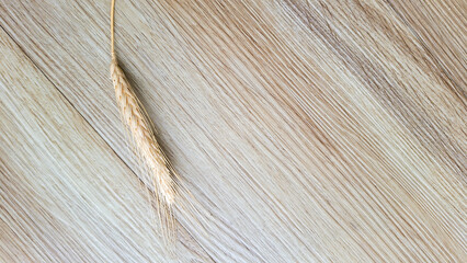 wheat on rustic wooden background top view