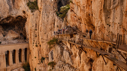 Caminito del Ray, The King's Path. A famous walkway along the steep walls of a narrow gorge in Spain.