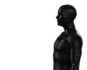 3D illustration of a male black torso on a white background. metal mannequin.