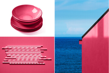 Creative collage in trendy viva magenta color.