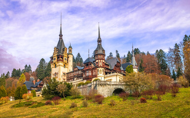Fototapeta na wymiar Peles Castle, the famous royal landmark in Carpathian Mountain Sinaia Romania