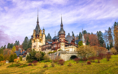 Fototapeta premium Peles Castle, the famous royal landmark in Carpathian Mountain Sinaia Romania