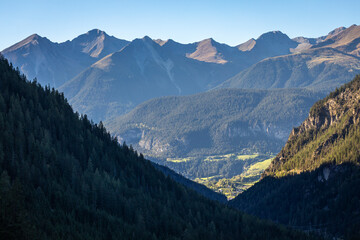 Fototapeta premium Dramatic landscape of swiss alps in upper Engadine, Graubunden, Switzerland