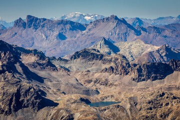 Bernina and Palu mountain range with lake in the Alps, Engadine, Switzerland