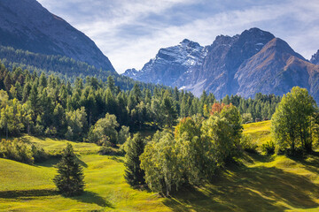 Dramatic landscape of swiss alps in upper Engadine, Graubunden, Switzerland