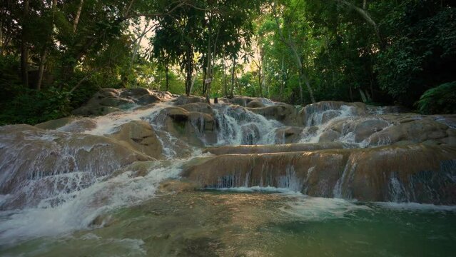 Waterfall in Jamaica. Dunn&rsquo;s River Falls & Park Jamaica. Ocho Rios Coast.