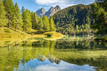 Alpine Lake Palpuogna at Albula Pass in Graubunden alps, Grisons, Switzerland