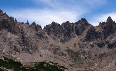 Alpine landscape. View of the rocky mountains in Cerro Catedral, Bariloche, Patagonia Argentina.