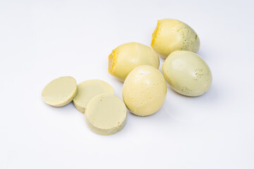 Fresh solid eggs on a pure white background