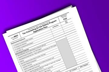 Fototapeta premium Form 8653 documentation published IRS USA 04.20.2016. American tax document on colored