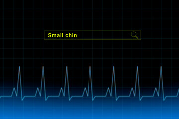 Small chin.Small chin inscription in search bar. Illustration with titled Small chin . Heartbeat line as a symbol of human disease.