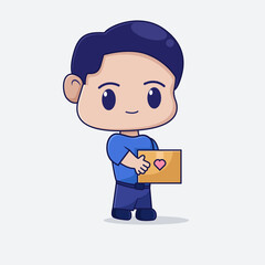 Happy valentine day, vector illustration cute boy with valentine box