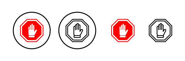 Stop icon vector illustration. stop road sign. hand stop sign and symbol. Do not enter stop red sign with hand