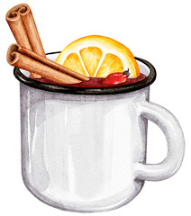 Christmas Mug Clipart. Watercolor Mulled Wine Clipart. Winter spiced wine - 550977024