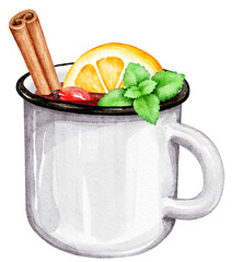 Christmas Mug Clipart. Watercolor Mulled Wine Clipart. Spiced wine or hot cut of tea - 550977025