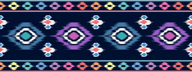 Ikat ethnic seamless pattern decoration design. Aztec fabric carpet boho mandalas textile decor wallpaper. Tribal native motif ornaments African American folk traditional embroidery vector background 