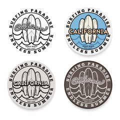 Surfing theme logo set in retro style. Vector illustration.