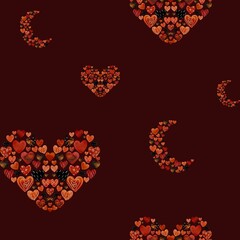 Fototapeta na wymiar Red heart crescent half moon pattern watercolor 