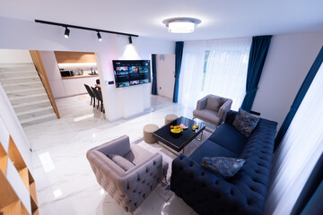 Modern luxury home interior, trendy modern design of house