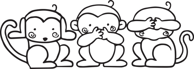 Obraz premium monkey animal cartoon doodle kawaii anime coloring page cute illustration drawing clip art character chibi manga comic