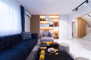 Modern luxury home interior, trendy modern design of house