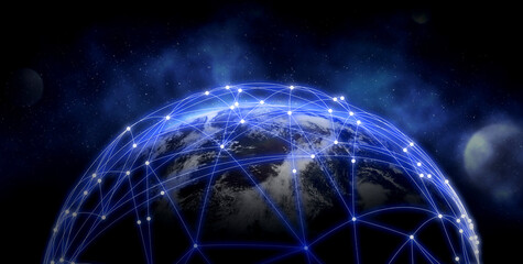 Global network connection. Earth in open space and digital web, illustration