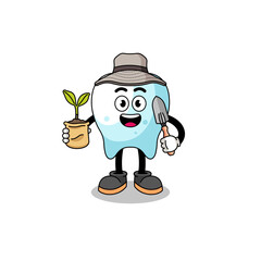 Illustration of tooth cartoon holding a plant seed