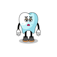 tooth cartoon with fatigue gesture