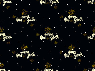 Fototapeta premium Happy New Year cartoon character seamless pattern on black background