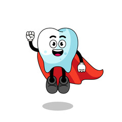 tooth cartoon with flying superhero