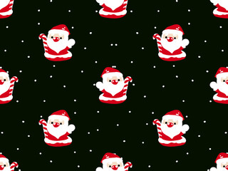 Santa Claus cartoon character seamless pattern on black background