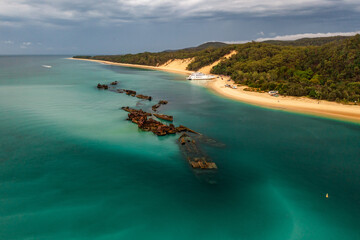 Aerial view of the wrecks at Moreton Island