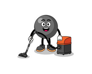 Character mascot of dot symbol holding vacuum cleaner