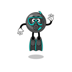 Character cartoon of dot symbol as a diver