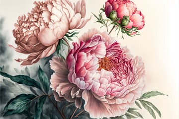 peonies on light colored background, generative art 