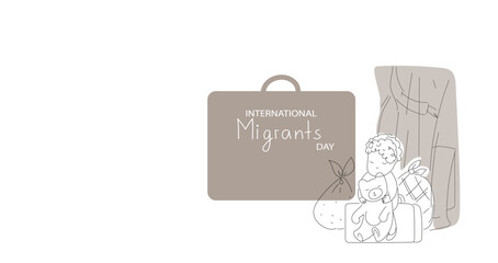 International Migrants day. Multicolored Vector  horizontal flat doodle illustration for social media banner, poster.