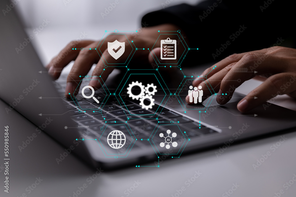 Aufkleber Developers use augmented reality dashboard icons with responsive cybersecurity.