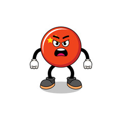china flag cartoon illustration with angry expression